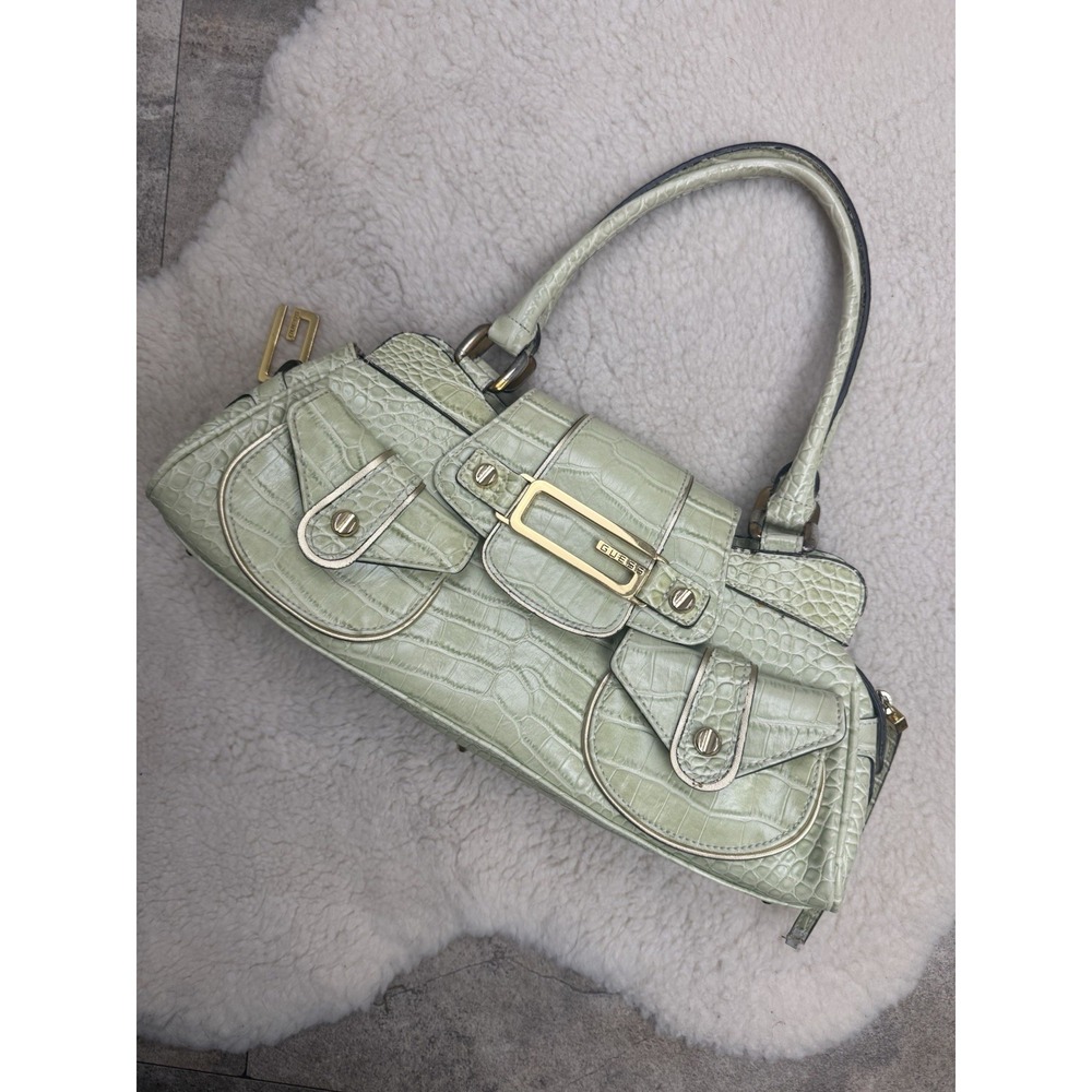 Vintage Y2K Guess Faux Croc Embossed Leather Studded Shoulder Bag Purse